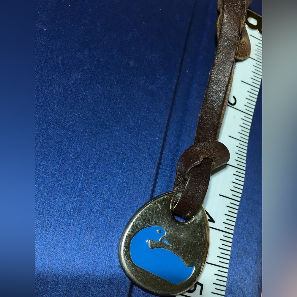 DOONEY & BOURKE SILVER BLUE DUCK DARK BROWN LEATHER KEY FOB BAG CHARM KEYCHAIN